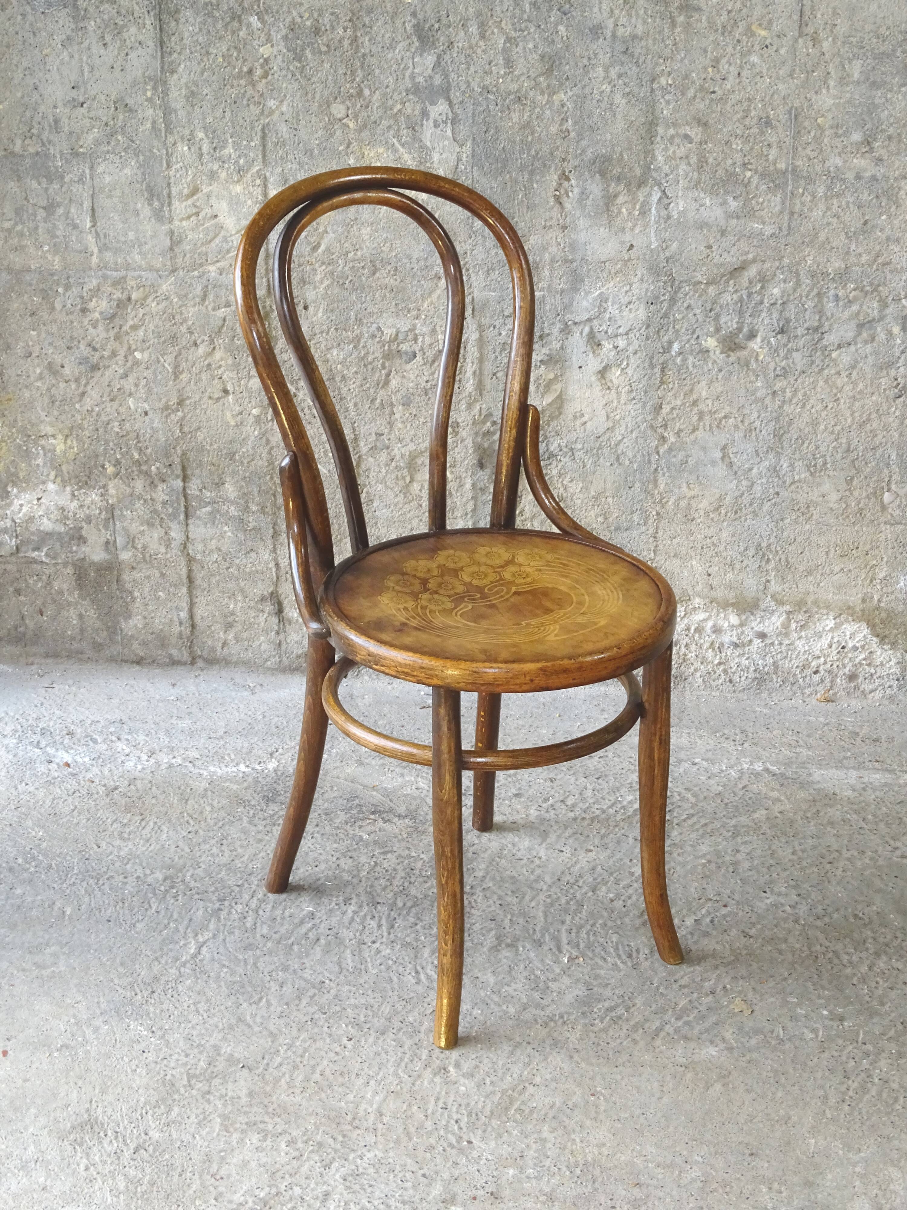 Fischel bistro chairN°18 wooden seat Art Nouveau, circa 1900