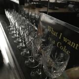 Crystal cut water stemmed glasses. Star and leaf patterns.