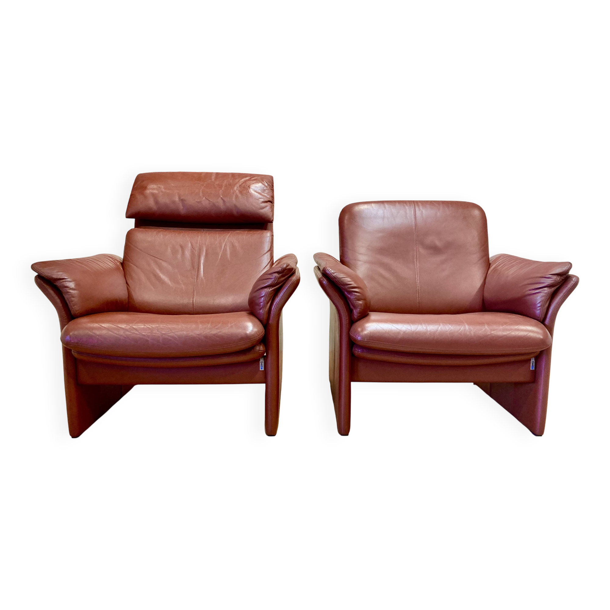 Pair of "Erpo" designer adjustable leather armchairs.