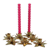 Ensemble de 7 bougeoirs en forme de fleur en laiton lourd brillant, 1970-1980