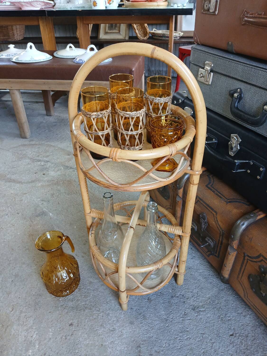 Vintage rattan bottle holder/server