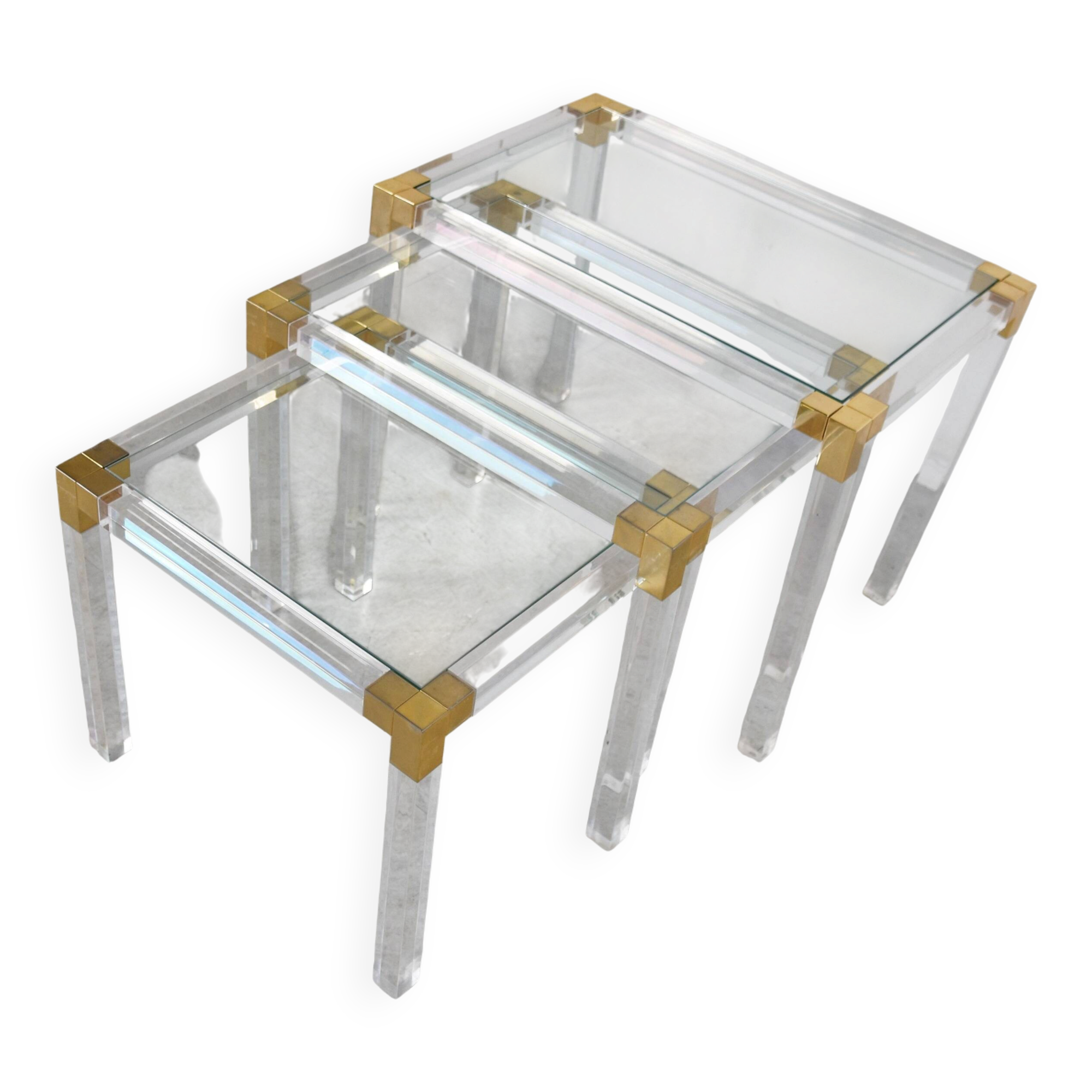 Vintage lucite and brass nesting tables, 1970s