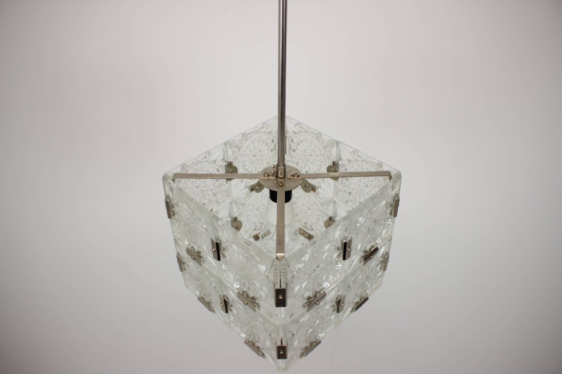 Mid-Century Square Clear Glass Pendant by Kamenicky Senov, 1960's