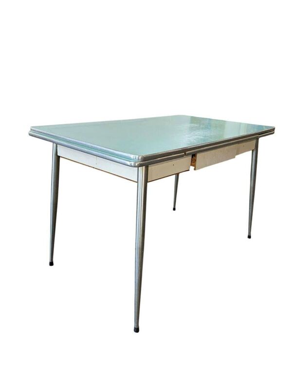Table à manger extensible vintage en Formica bleu ciel