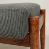 Footrest in vintage style, wooden pouffe, corduroy fabric , Graphite upholstery