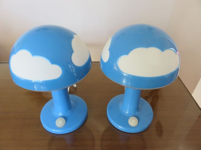 Paire de lampes Ikea Skojig nuages bleus années 90