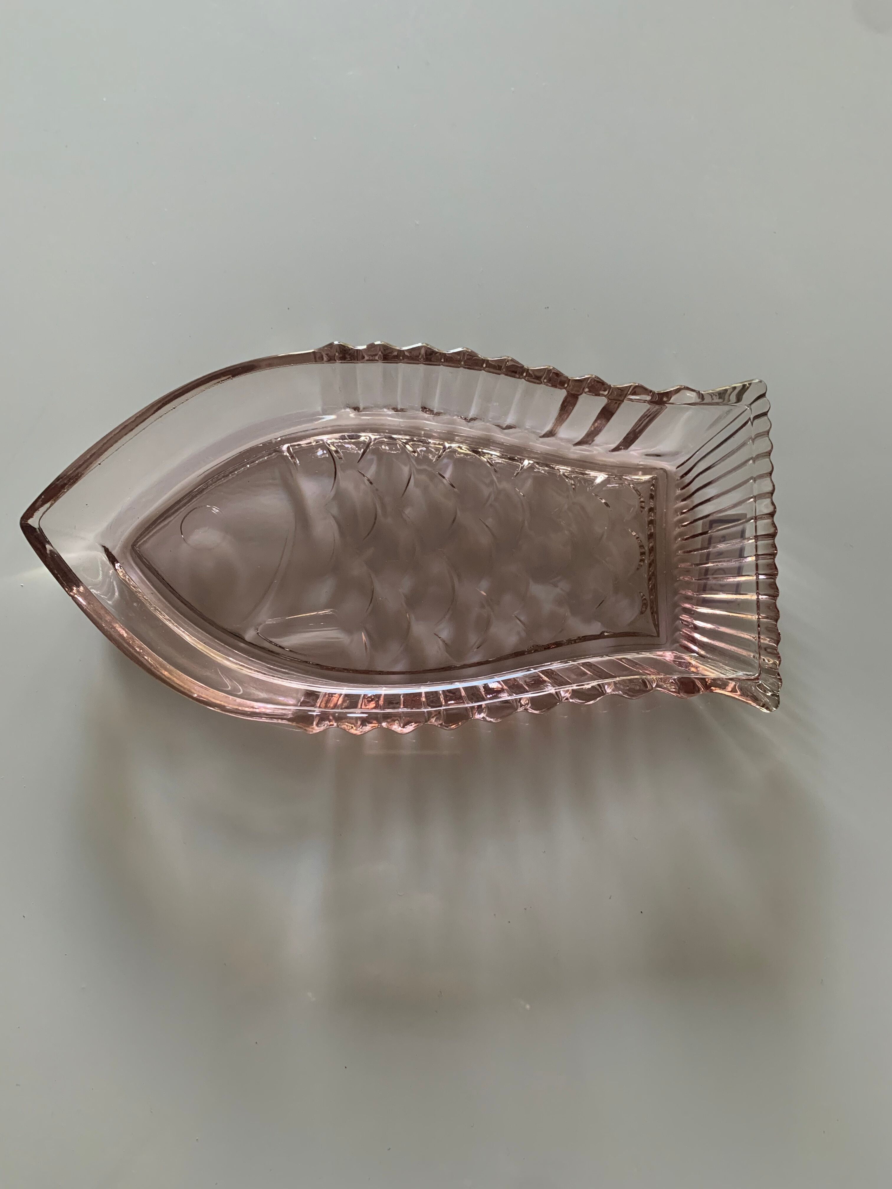 Small fish dish, pink glass