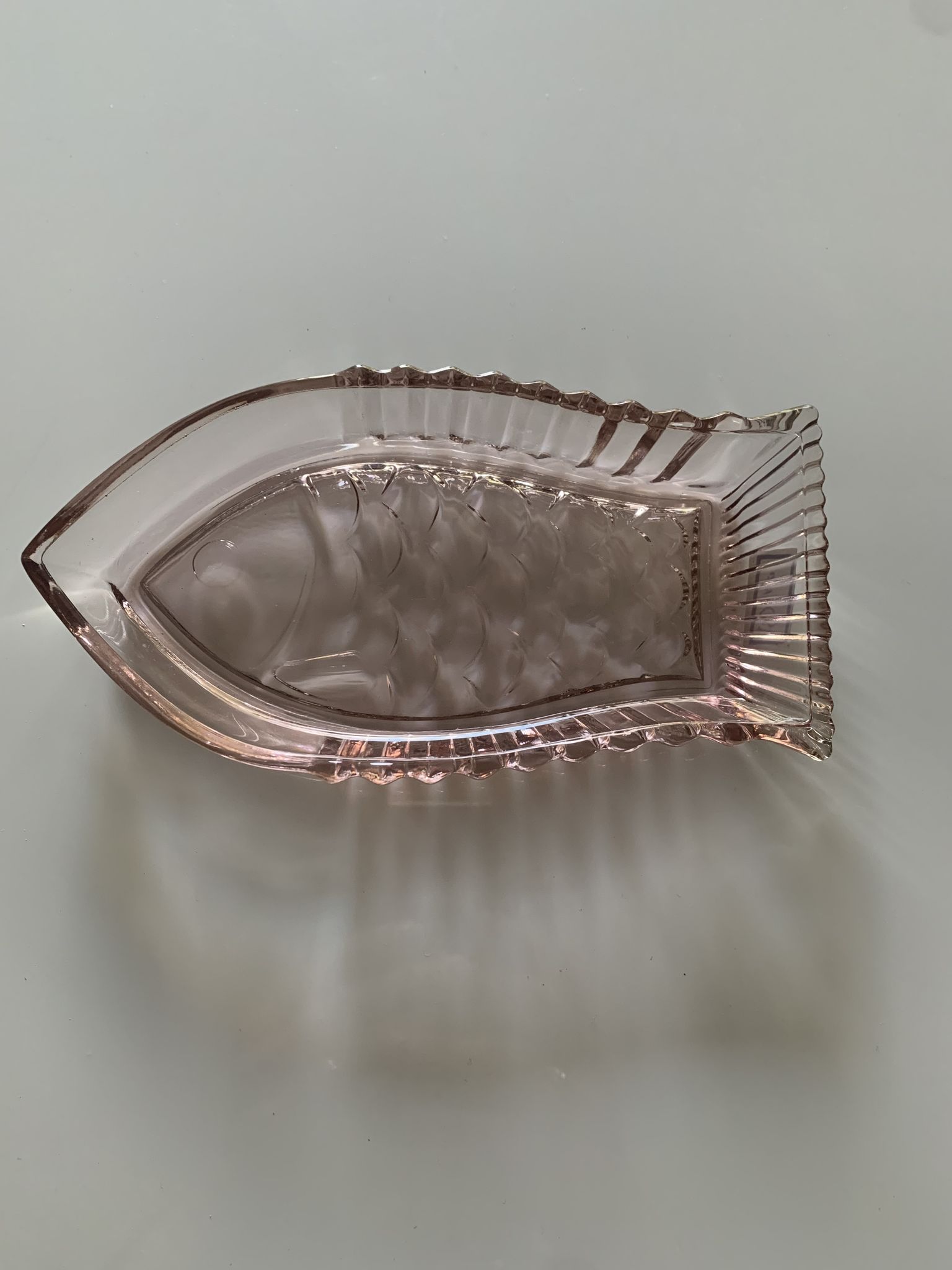 Small fish dish, pink glass