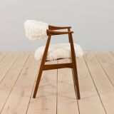 Th. Herlev, Farstrup solid teak chair in natural sheepskin upholstery, Denm