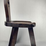 Sculptural oak brutalist chunky tripod stool, ca 1960s