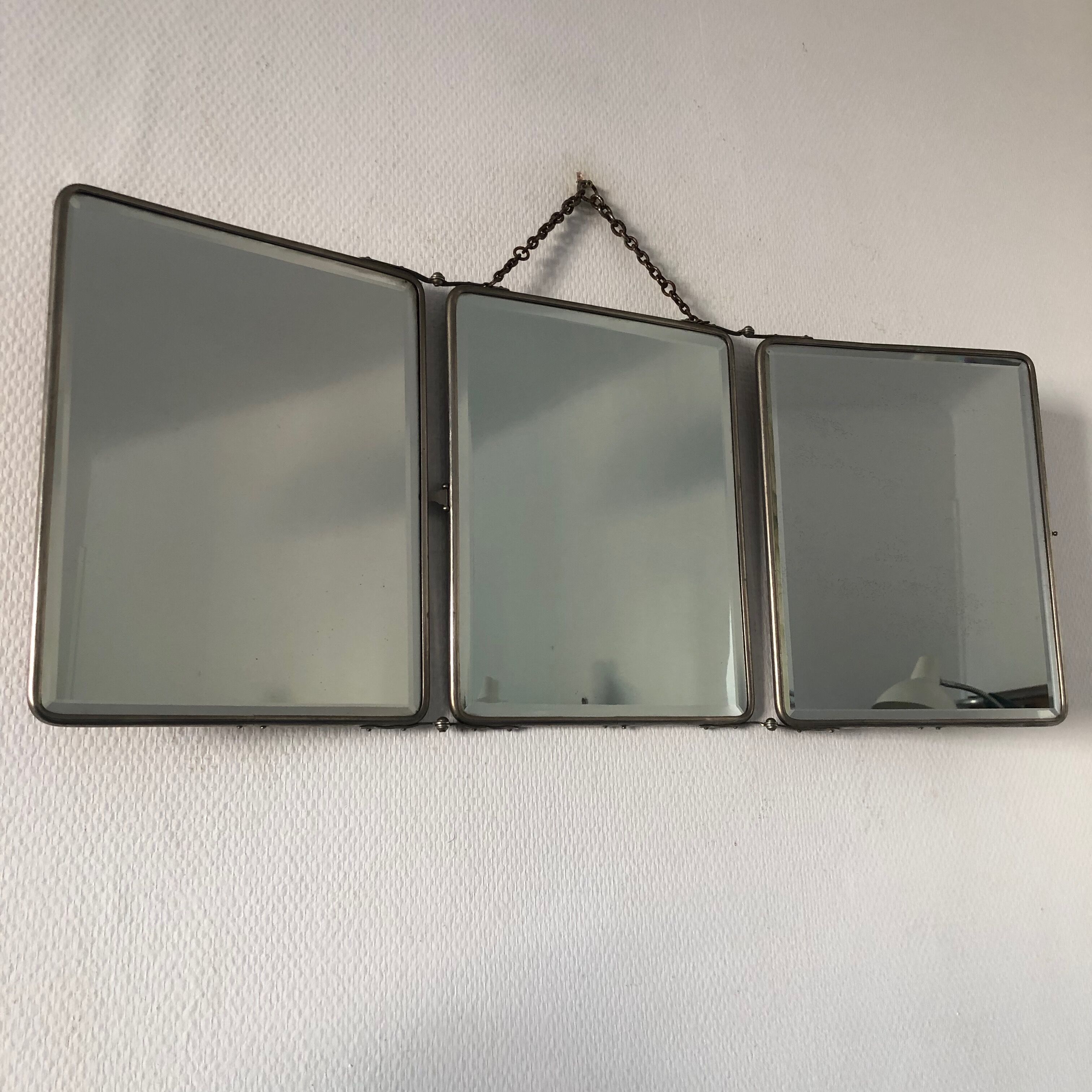 Mirror triptych Barber nickeled vintage 1930 31x77cm