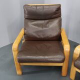 1970s L. Olsen & Søn Oak and Leather Living Room Set, Denmark