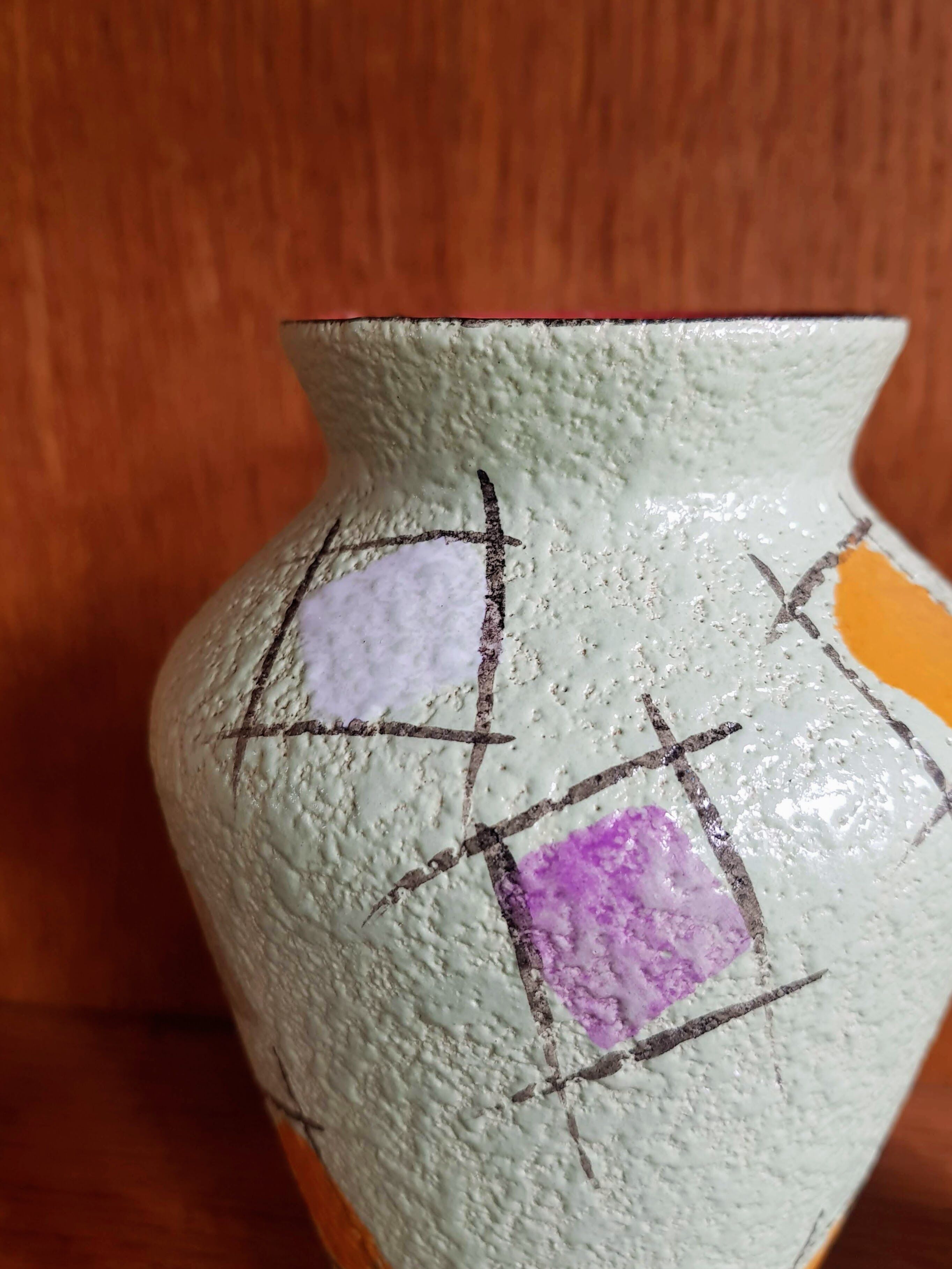 Set of Two Vintage Fat Lava Hand-painted Ceramic Vases by Bay Keramik - West Germany - 1960s