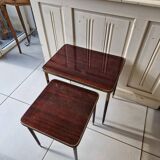 Set of 2 nesting tables in exotic wood veneer, tapered legs and
