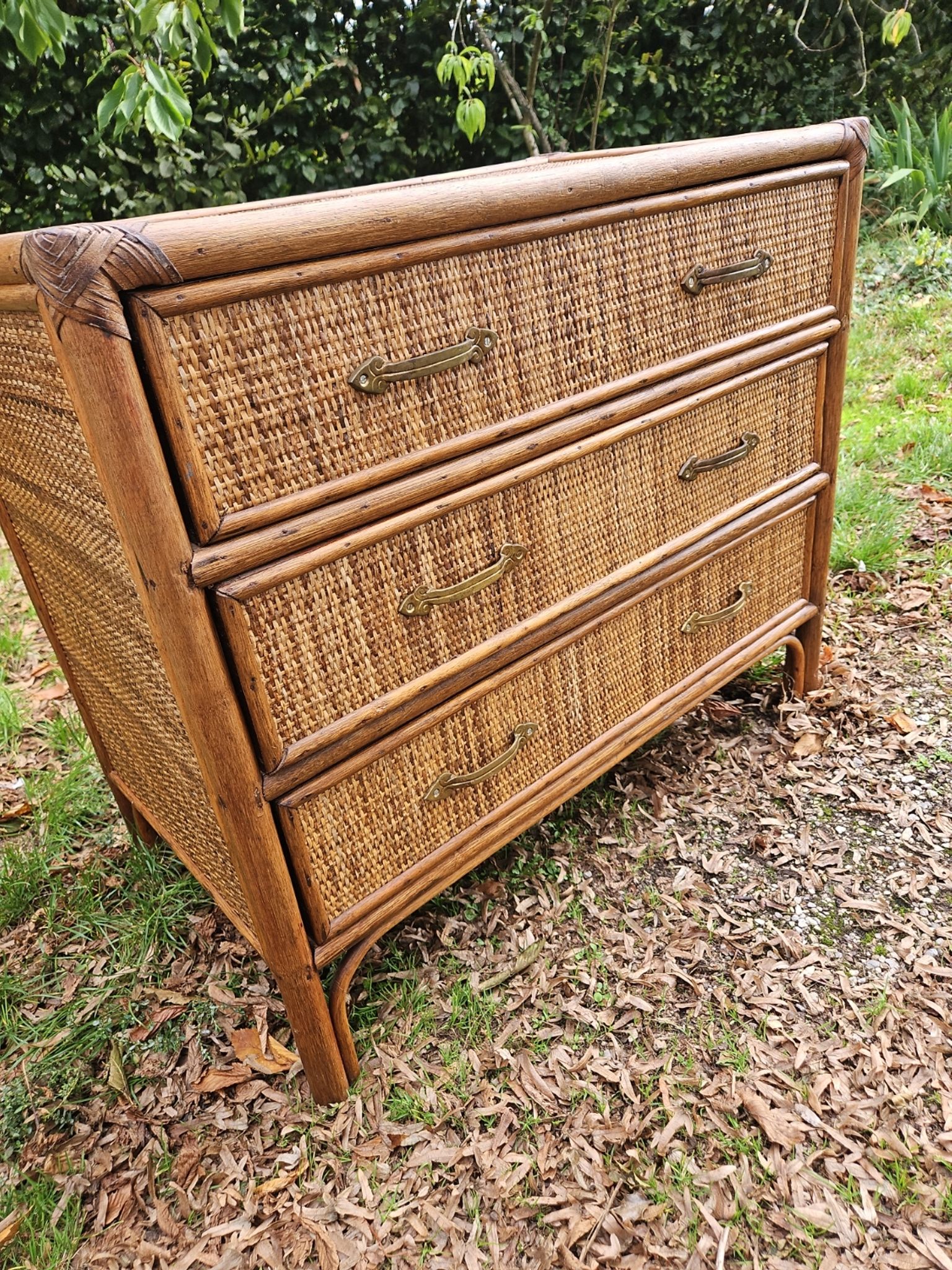 Vintage woven wicker rattan bamboo chest of drawers design 50-60-70