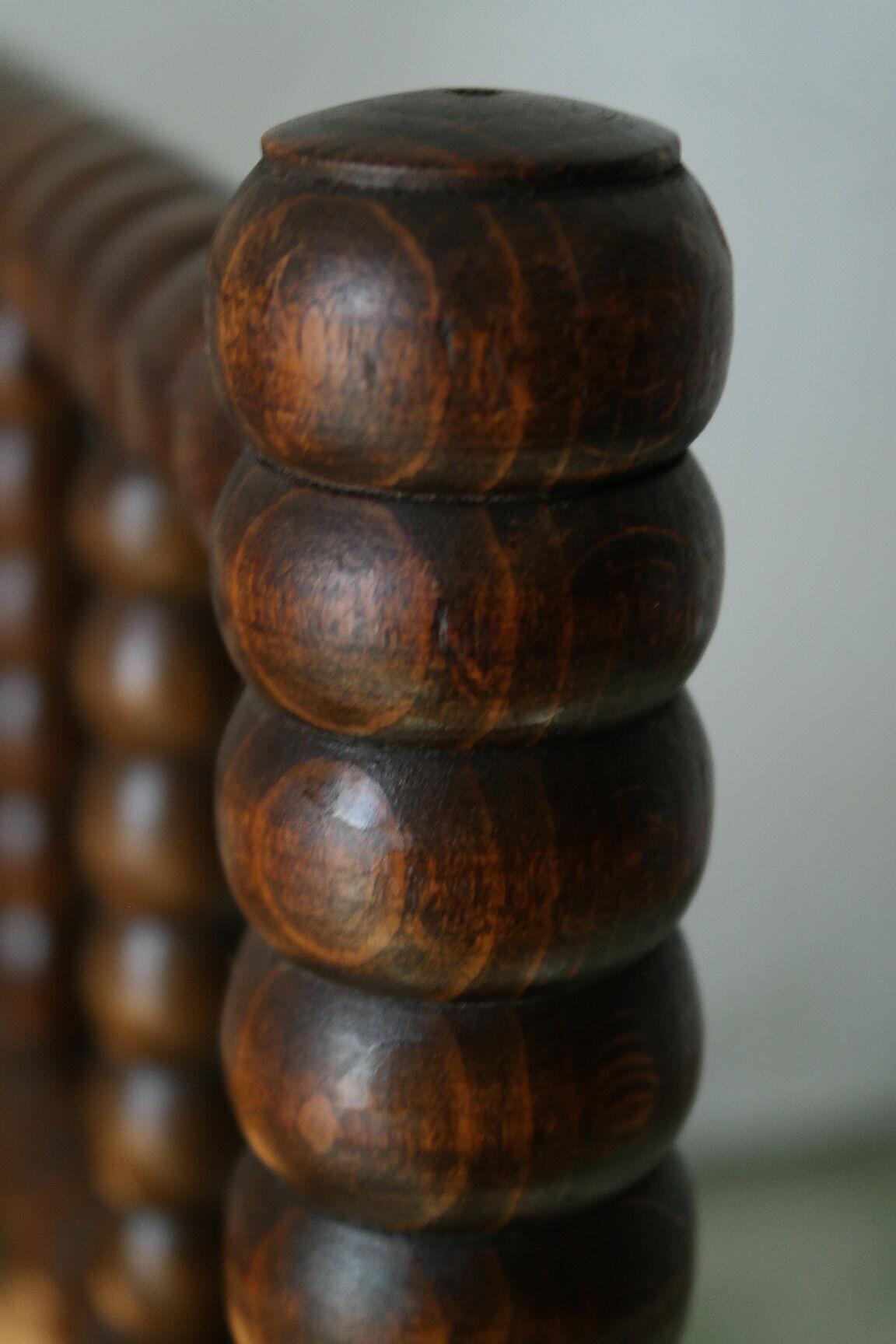 Pair of chairs corner fireplace turned beaded wood