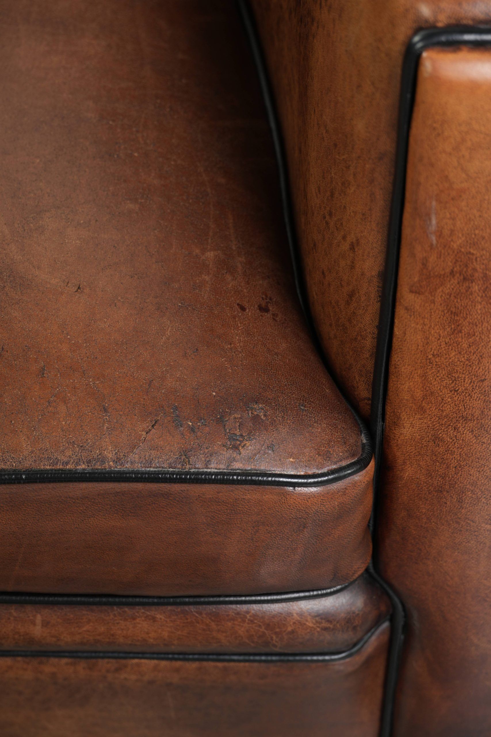 Set of two sheepskin Art Deco design club armchairs with black piping