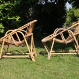 Pair of rattan basket armchairs, 60s