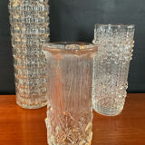 Vintage trio of moulded glass roll vases