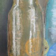Dessin aux pastels bocaux et bouteilles