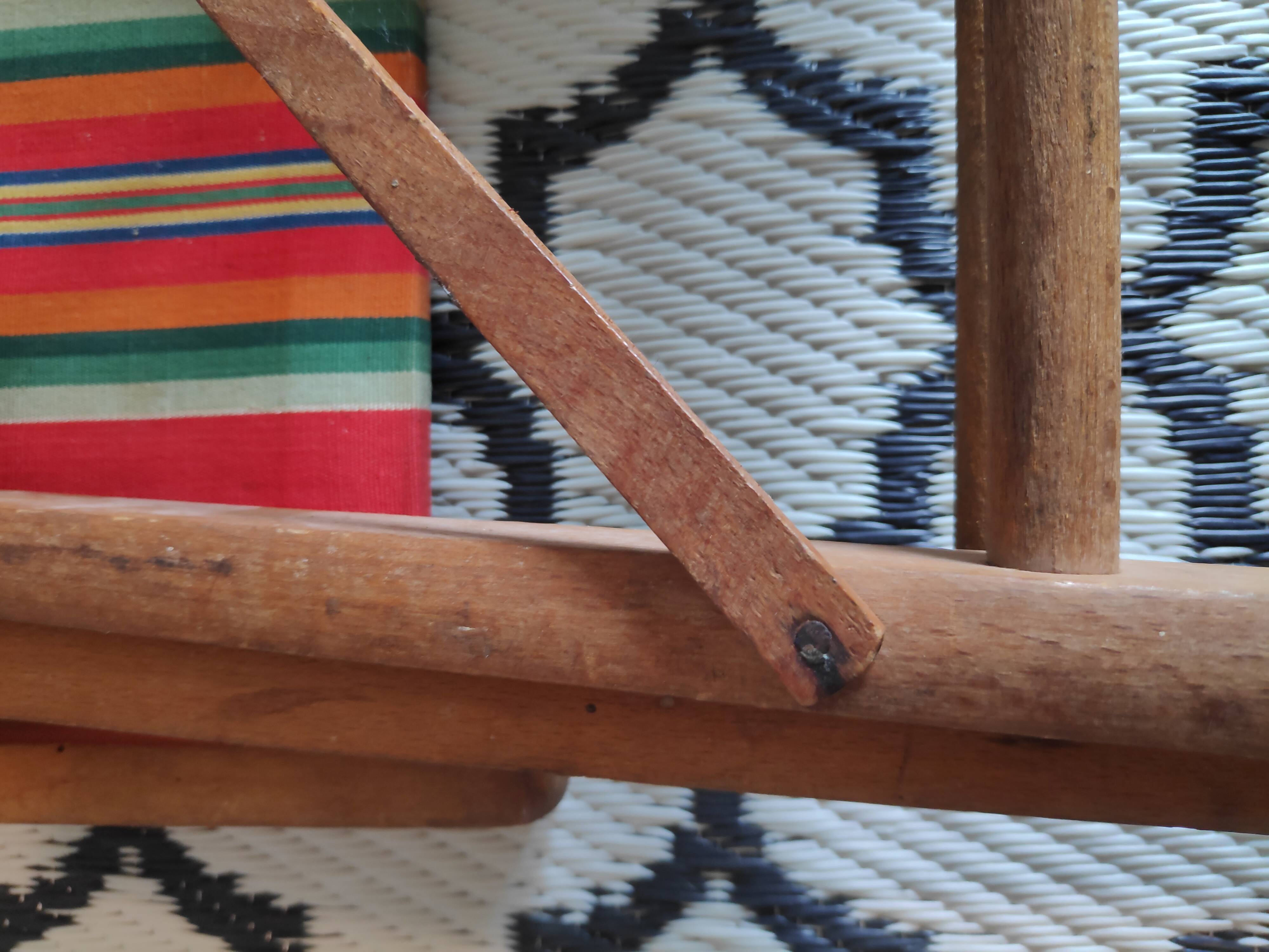 Vintage wooden folding chairs and basque fabric