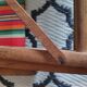 Vintage wooden folding chairs and basque fabric