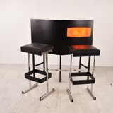 Vintage illuminated bar with stools, 1970s