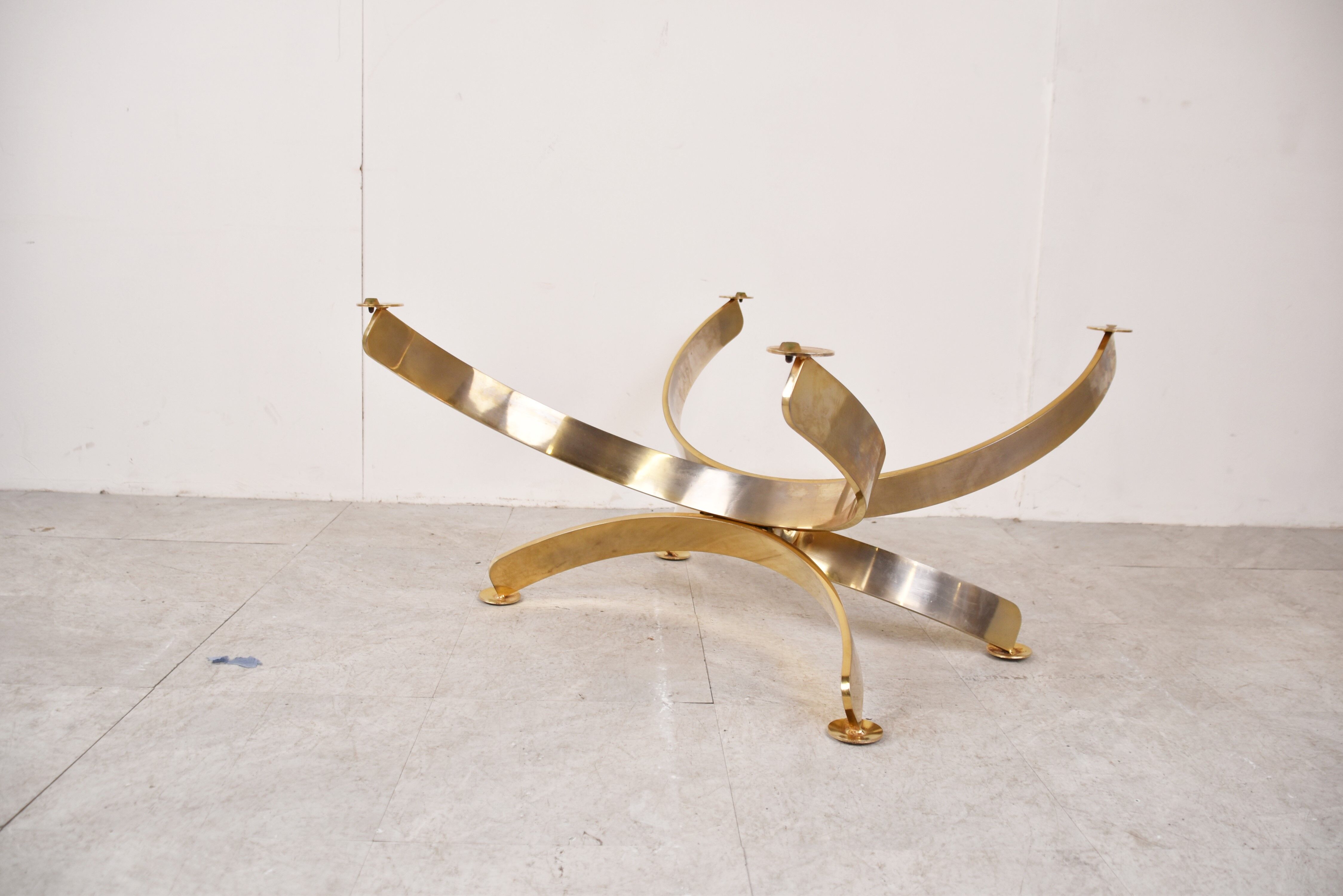 Brass and smoked glass italian coffee table, 1970s