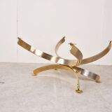 Table basse italienne en laiton et verre fumé, années 1970