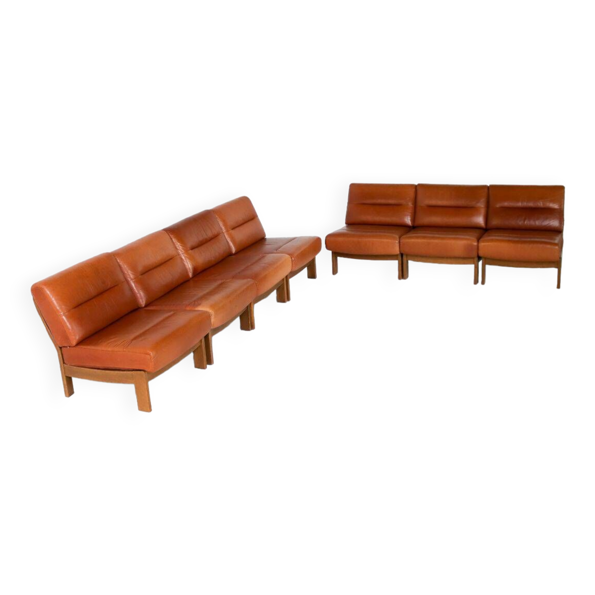 Brutalist 7-piece cognac leather modular sofa