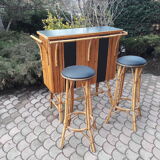 Rattan bar and its 2 stools 60