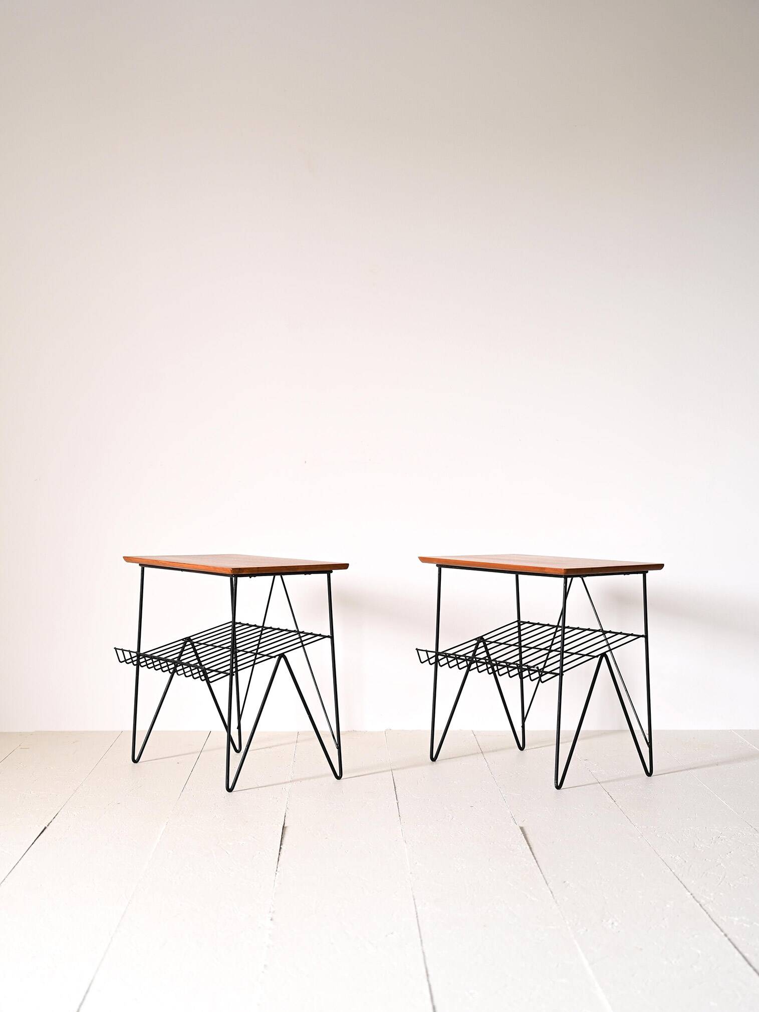 Pair of wooden and metal side tables