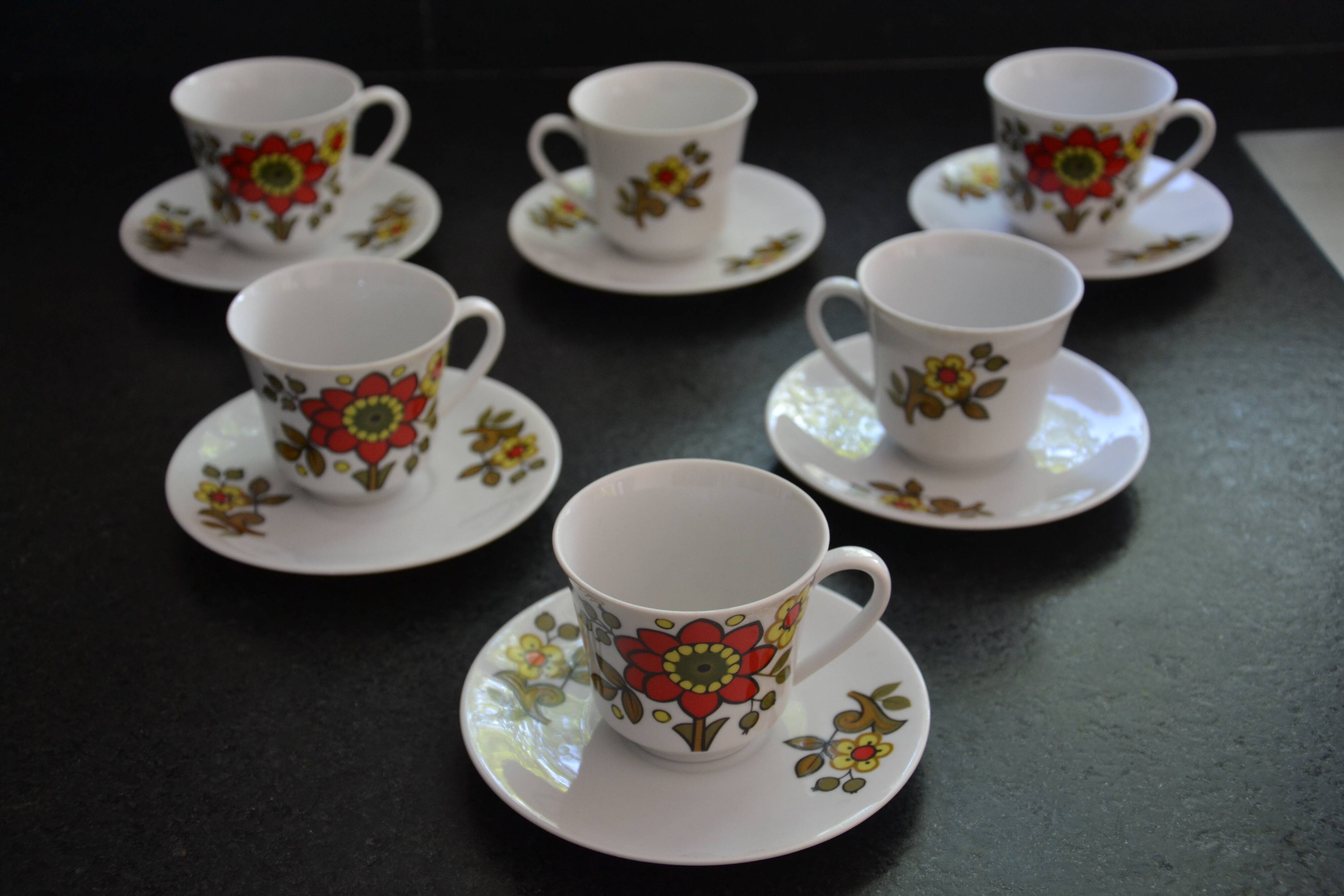6 floral cups and saucers Bavaria West Germany