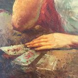 Tableau encadré représentant une cartomancienne bohémienne - signé CALLEWAERT 1940