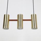 Rare lampe suspendue "Cylinder III" par Jo Hammerborg pour Fog & Mørup / années 1960 / design danois moderne du milieu du siècle / Teck / Laiton