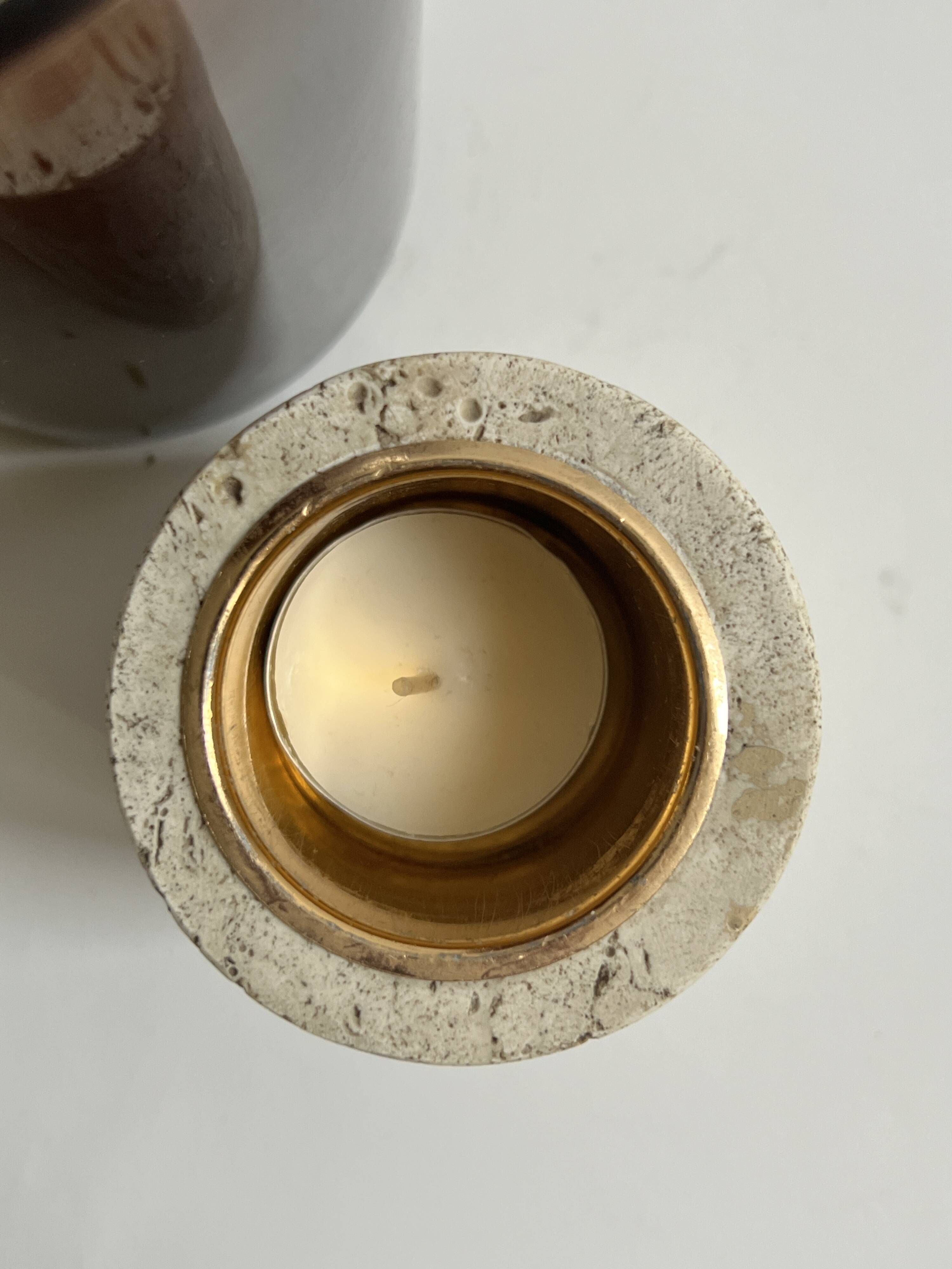 Cylindrical travertine candlestick by Fratelli Mannelli, Italian design 1970