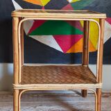 Side service table in wood and rattan 50s