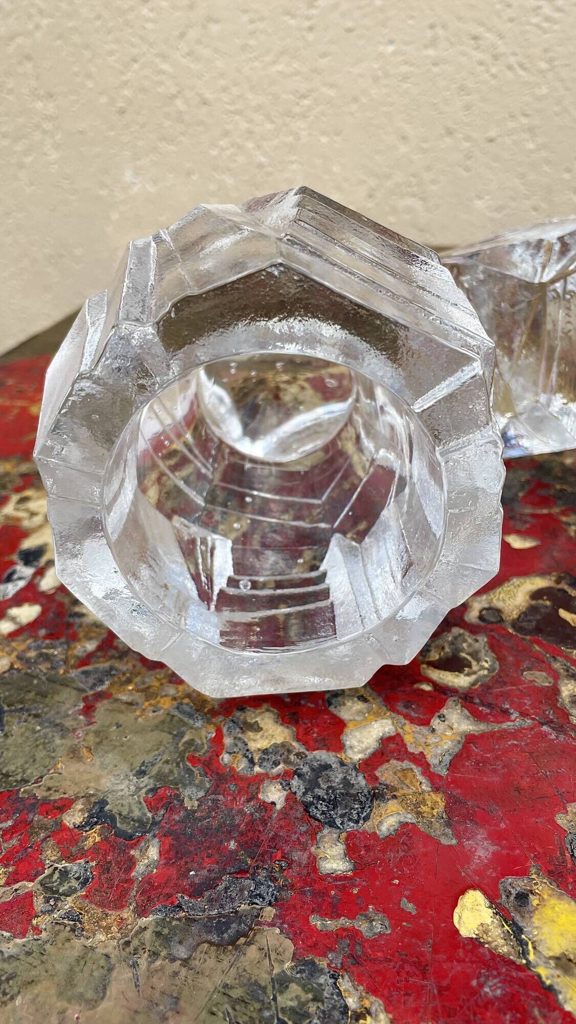 Set of 2 Swedish brutalist frosted glass candle holders.