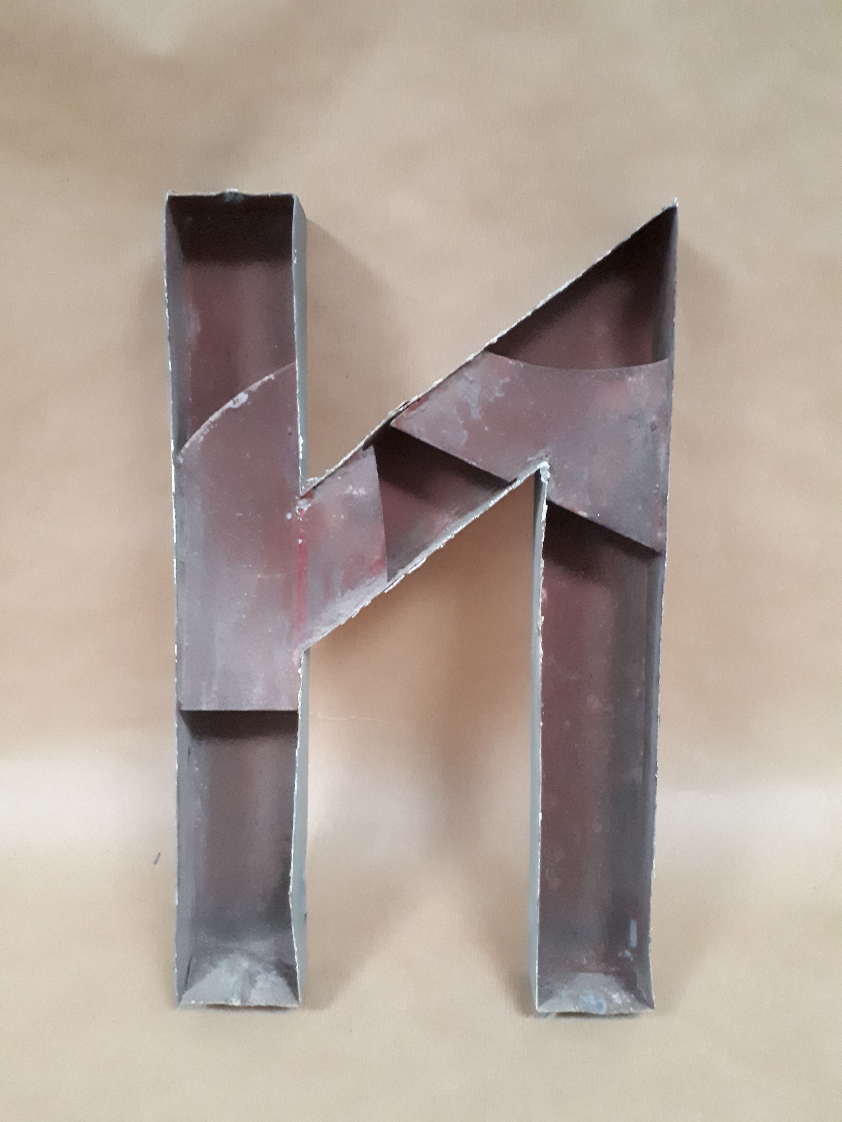 sign letter N metal zinc vintage 1950 1960
