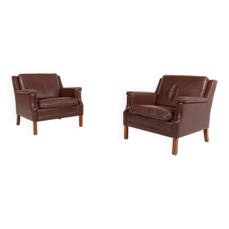 Pair of vintage brown leather armchairs from Mogens Hansen, Denmark 1980’s