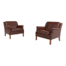 Paire de fauteuils vintage en cuir marron de Mogens Hansen, Danemark 1980