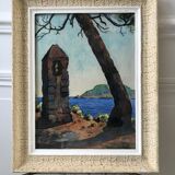 Landscape painting sea old watercolor signed