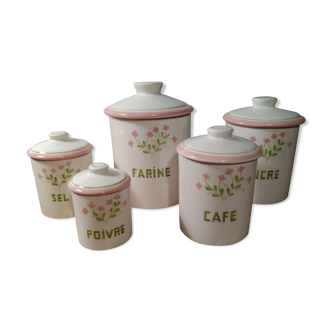 Batch of 5 flour pots, sugar, salt, coffee, ceramic pepper