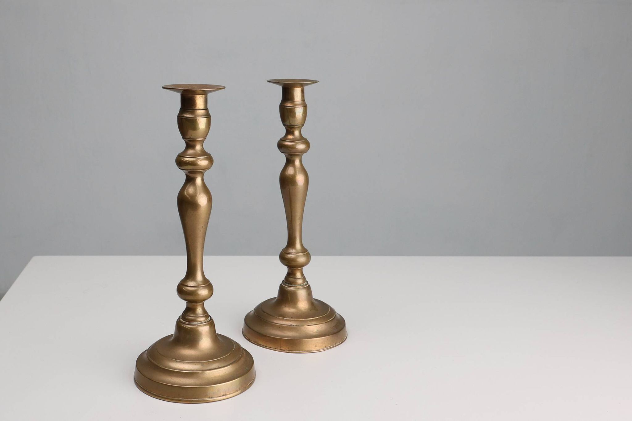 Set of two antique 19th century French copper candlesticks