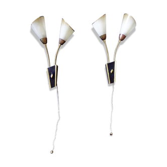 Pair of years 40-50 in brass and glass