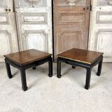 Pair of side tables in black and gold lacquer