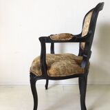 Black baroque armchair with fabric designed by wildlife by Ascension Latorre, Spain
