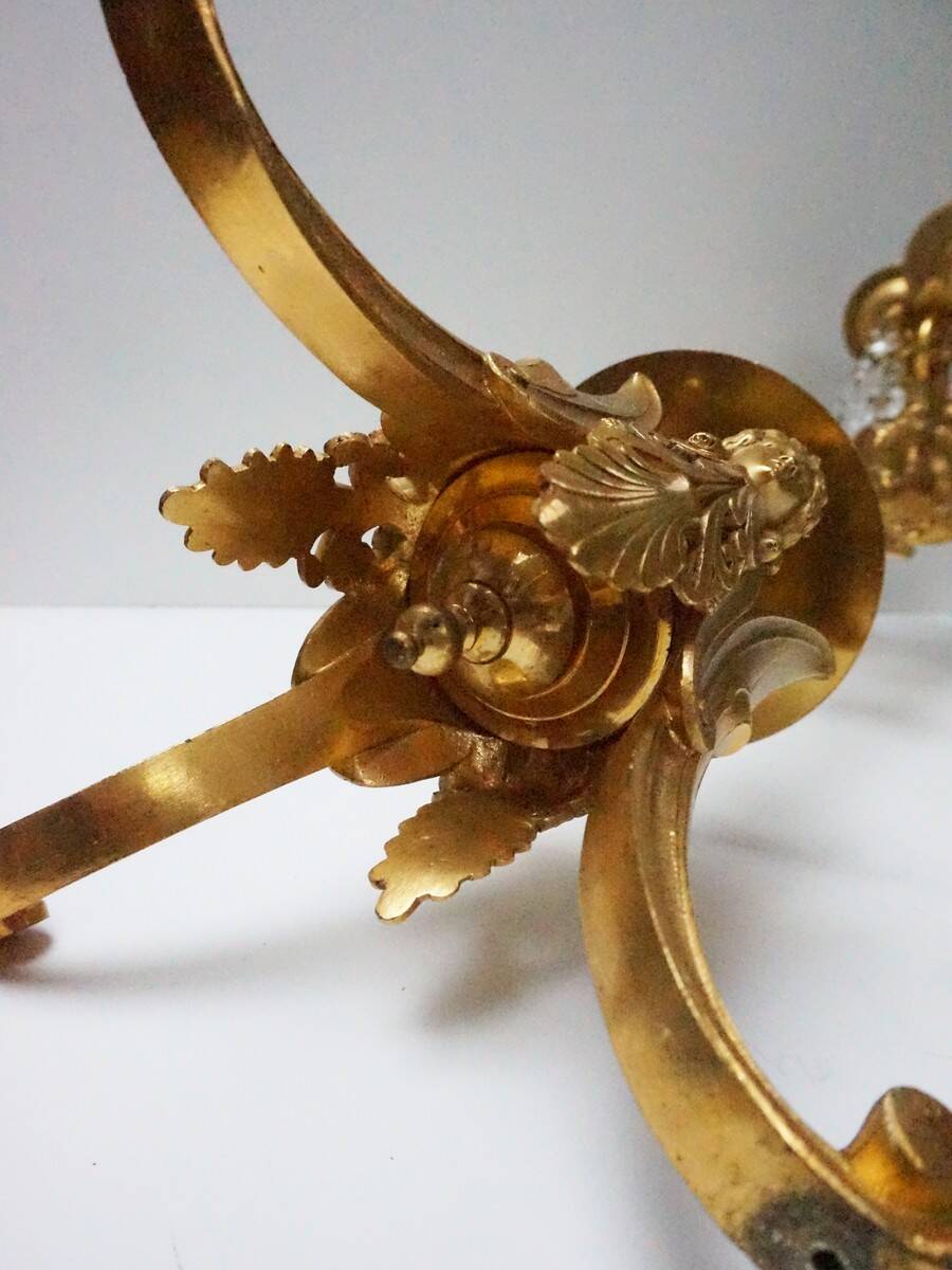 French Empire Neoclassical 7-Light Candelabra in Gilt Bronze and Crystal