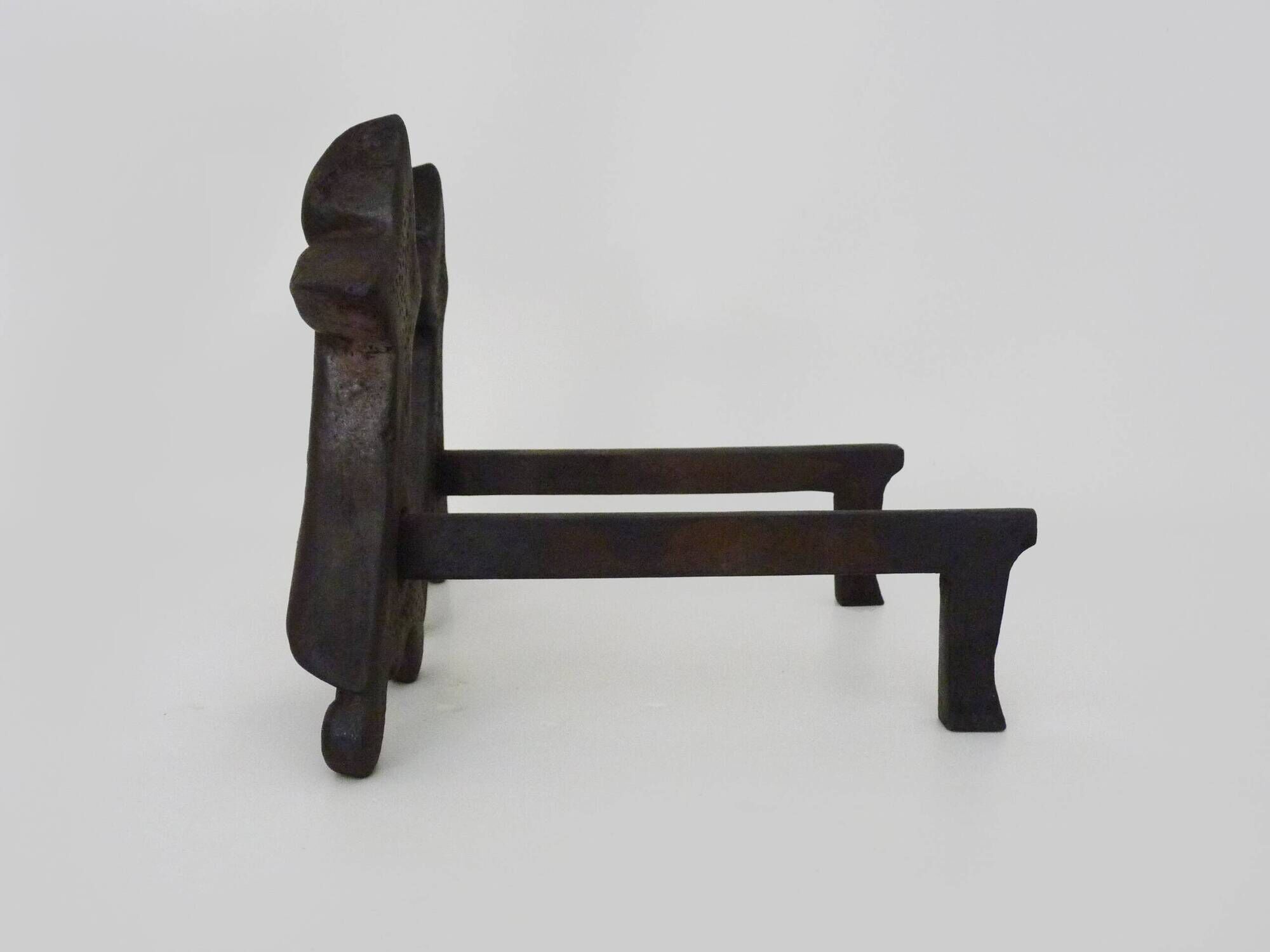 Pair of cast iron fireplace andirons. France, 19th century.