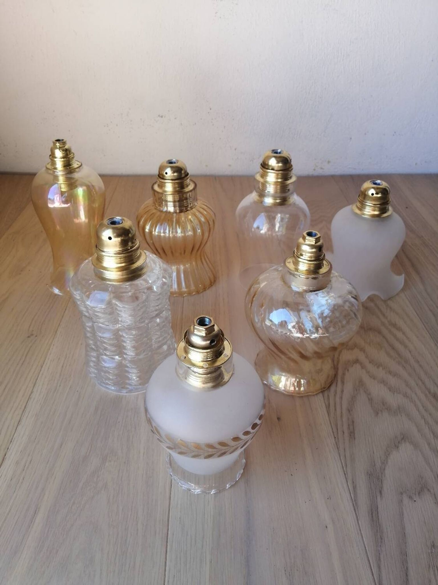 Lot de 7 suspensions globes vintage en verre